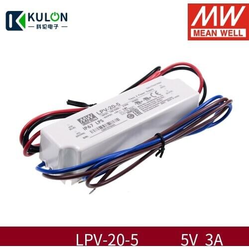 Original Meanwell isolated plastic IP67 Single Output Switching Power Supply Lpv-20-5 15W 90~264VAC To DC 5V 3A Led Driver