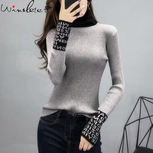 Autumn Winter Knitted Thick Sweater Women Clothes Patchwork Letter Ropa Mujer Pullover Ropa Mujer Bottoming Shirt Tops M07713