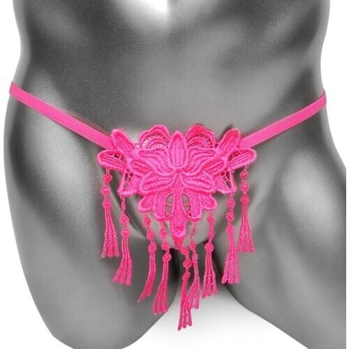 Sissy Embroidery Sexy Panties With Tassels T Back Pearl Decoration Sexy Underwear Mens Gay Fetish Collection Underpants Lingerie