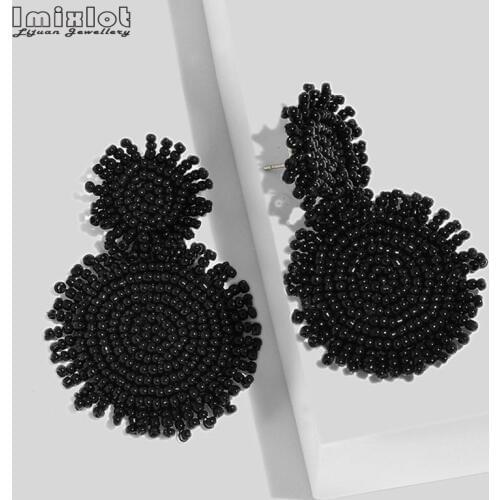 Imixlot Trendy Handmade Crystal Beaded Drop Earrings Jewelry Earrings for Women Girls Bohemian Wedding Gifts Statement Bijoux