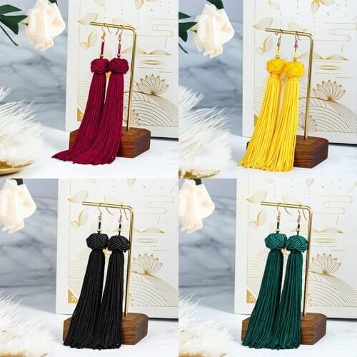 Bohemian Long Tassel Drop Earrings For Women Statement Geometric Red Silk Fabric Fringe Dangle Earing Fashion Ethnic Jewelry