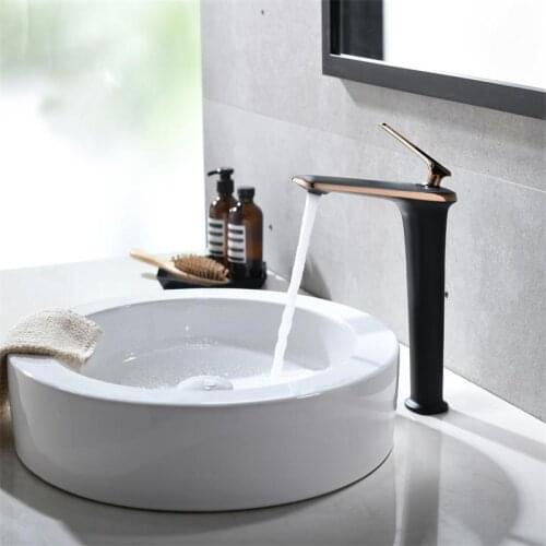 BanggehuaBlack Chrome Tall Basin Sink Faucet Slim Bathroom Washbasin Water Mixer Tap Hot Cold Water Basin Crane Tap Bathroom Tap