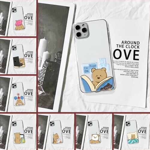 Back Cover For iPhone 11 12 Pro Max 12 Mini Soft Cute Bear Cartoon Silicone Transparent For Apple iPhone se 2020 Phone Case