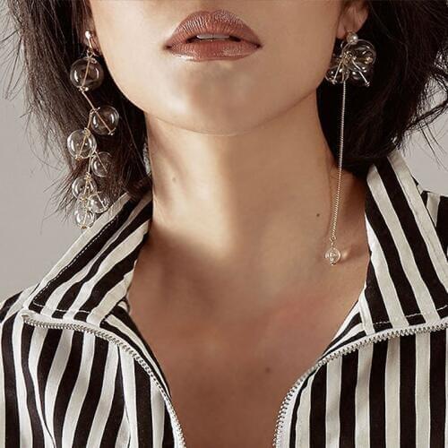 Asymmetric Billons Bubble Dangle Earrings For Women Top Quality Glass Ball Long Earrings 2018 Korean Gold Earrings Jewelry