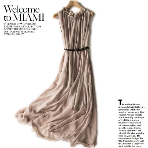 Summer Dress Women 100% Real Silk Dresses Elegant Sleeveless Long Vestidos Female Beach Evening Party Ropa Mujer Dresses