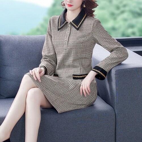 2020 Autumn Winter Small Fragrant Plaid Tweed Runway Dress Elegant Women Long Sleeve Office Midi Dress Female