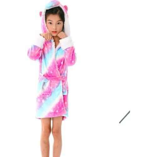 Winter Kids Bathrobe Autumn Cute Cartoon Baby Bath Robe Stitch Unicorn Animal Hooded Bathrobes Children Pajamas Boys Girls Robes