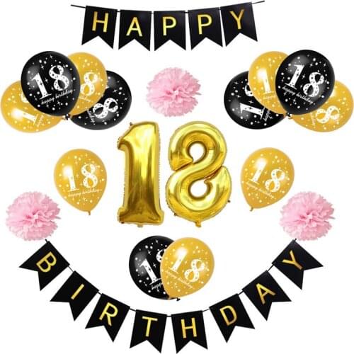 1set 18 Balloon Banner Garland Decoration Black Gold Paper Photography Backdrop DIY Happy Birthday Party Supplies SPA55