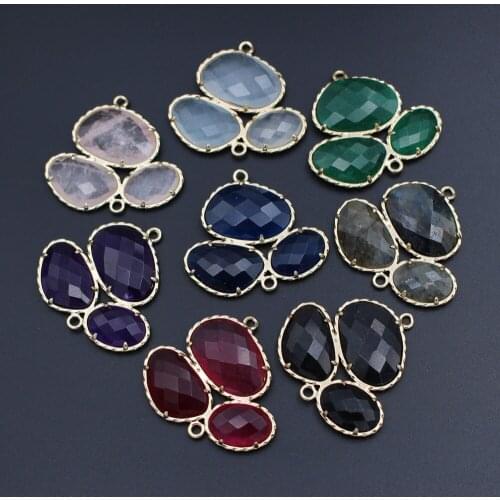 10pcs Triple Stone Connectors Rose Quartz Green Red Jade Stone Pendant Charms For DIY Dangle Earrings Women Wedding Jewelry