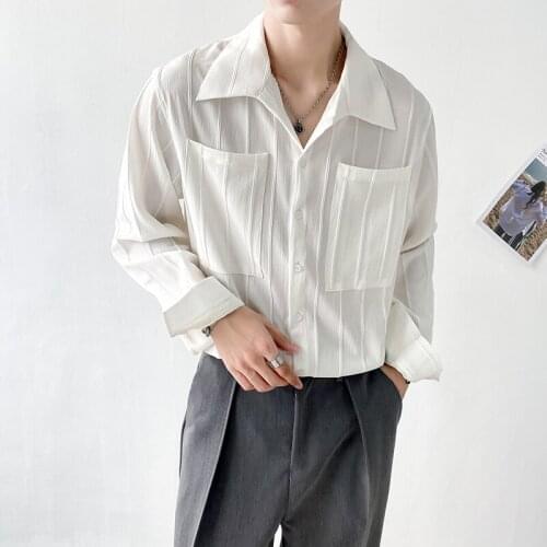 2021 Autumn Korean Style Loose Mens Shirt Sexy V-neck Streetwear Casual Shirt Long Sleeve Harajuku Social Party Men Clothing