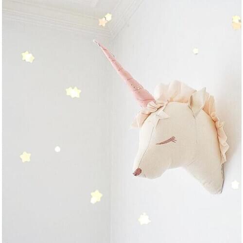 Nordic 3D Animal Head Wall Hanging Mount Unicorn Stuffed Toys Baby Nursery Room Wall Decor Artwork Home Decor Kids Birthday Gift