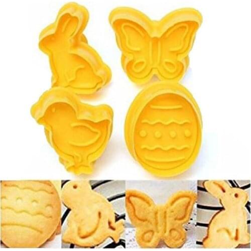 4 pcs/set Butterfly,Rabbit,Chick,Easter Egg Shape Animal Plastic Fondant Cookie Cutter Biscuit Cake Mold Cake Decoration