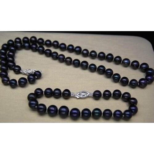 9-10mm18 "7.5" South China Sea natural black pearl necklace bracelet