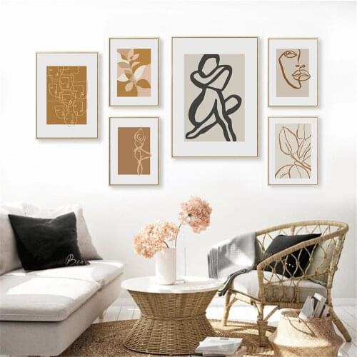 Abstract Female Body Art Poster Line Face Minimalist Canvas Print Painting Retro Leaf Posters Wall Pictures Living Room Decor