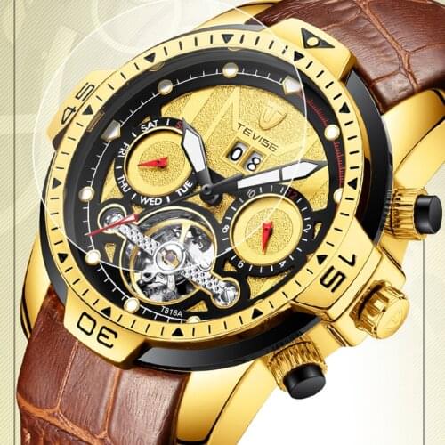 TEVISE New Men Watch Top Brand Luxury Business Automatic Mechanical Watches Mens Fashion Leather Waterproof Relogio Masculino