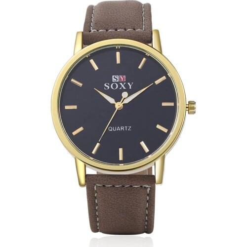 SOXY Brand Fashion Men Necessary Business Watch Luxury Gold Watches Casual Leather Quartz Watch Analog Watch Relogio Masculino