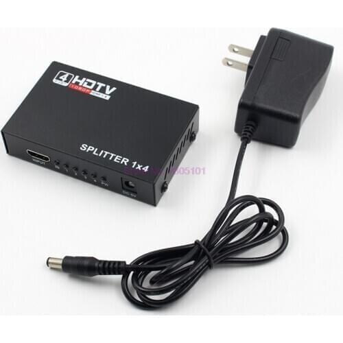 Dhl or fedex 20pcs 1 in 4 out 4 Port HDMI Splitter 1X4 Hub Repeater Amplifier V1.4 3D 1080P HDMI Audio Cable Adapter Converter