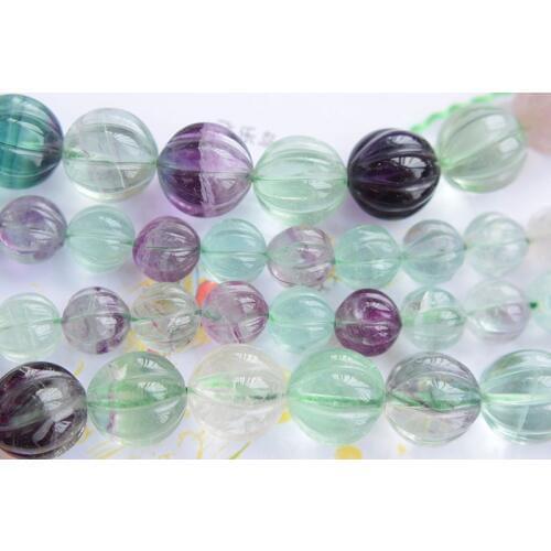 ONE PIECE LOOSE BEADS fluorite/aquamarine round carved pumpkin 10/13MM for DIY jewelry making FPPJ wholesale beads