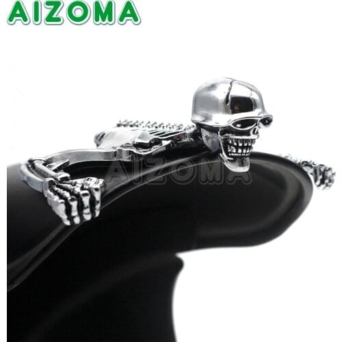 Chrome Motorcycle Skull Skeleton Decorative Figure For Harley Visor Headlight & Handlebar & Curved Rear/Front Fender Ornament