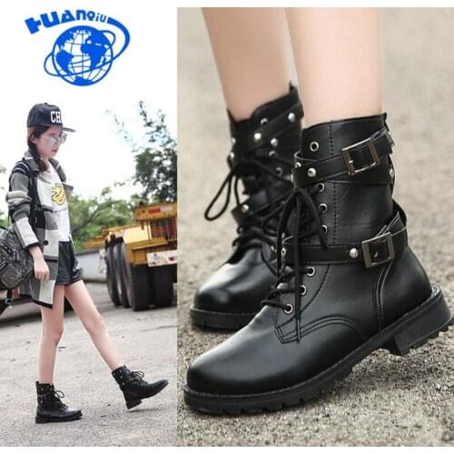 HUANQIU 2018 Fashion Punk Gothic Style Belts Round Toe Boots Women Shoes Short Boots Street haulage motor mujer zapatos ZLL388