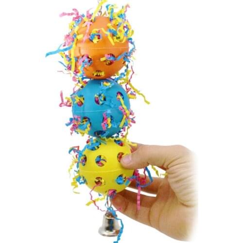 Bird Parrot Chewing Toys Ball Strings Paper Wire Drawing Hanging Parakeet Cockatiel Cage Bell Chewing Colorful Strips Toy