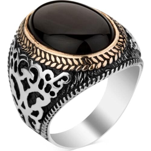 Black Onyx Gemstone Oval Ring Symmetric Model Men Ring High Quality Fashionable Ring Vitange Men Jewelry