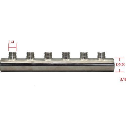 3/4*1/4 Stainless steel Water Distribution Manifold for Underfloor Heating System(2-12 port) One end open one end closed