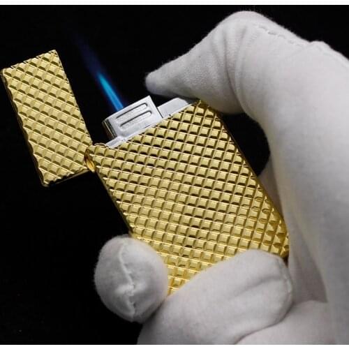 Cool diamond pattern windproof Jet torch flame cigarette lighter Creative personality metal butane Inflatable igniter (no gas)