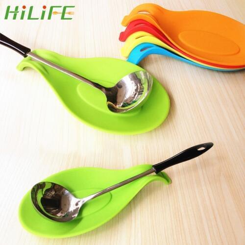 HILIFE Kitchen Tools Cooking Tool Food Grade Silicone Spoon Holder Rest Heat Resistant Random Color Soup Pad Baking Spoon