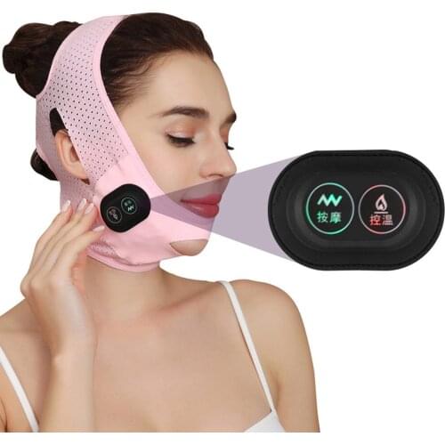 Micro Current Electric Face Slimming Belt V Face Chin Lift Massager Rechargeable Vibration Facial Slimmer with Electrode Pads