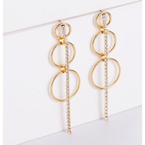 Stainless Steel Multi-circle Earrings Candied Haws Shape Rhinestone Tassel Earrings Jewelry