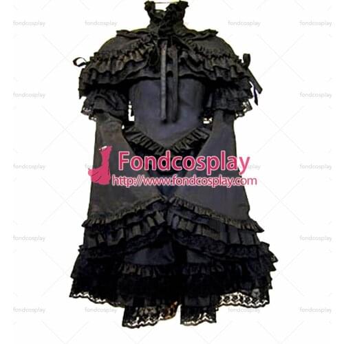 Gothic Lolita Punk Fashion Dress Black Cotton Dress And Cape Outfit Cosplay Costume Tailor-made[CK131]