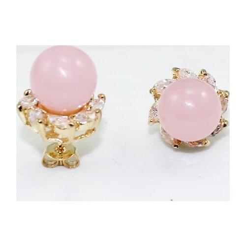 Grade latest word Love real hot sell new - wholesale ladys new jewelry 10mm pink stong bead crystal inlay stud earrings