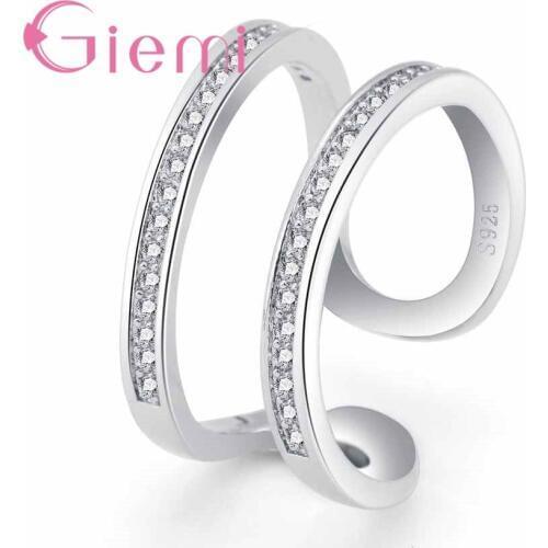Charming Single Hollow Finger Rings Narrow Band Inlay White Cubic Zircon Stone Women Jewelry Silver Resized Bague