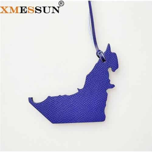 Wholesale Custom Made Fashion Genuine Natural Real Leather The United Arab Emirates Map Keychain Pendant Women Bag Charms Ins