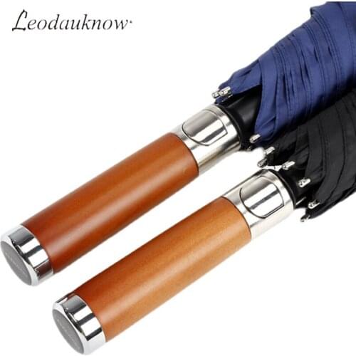 Genuine Brand Long Umbrella Men Double Layer Wooden Handle Umbrellas 8K Windproof 123cm Large Rain Umbrella Outdoor Paraguas