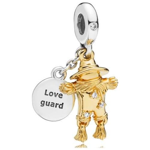 Genuine 925 Sterling Silver Bead Charm Shine Scarecrow Guardian With Crystal Beads Fit Pan Bracelet & Necklace Diy Jewelry