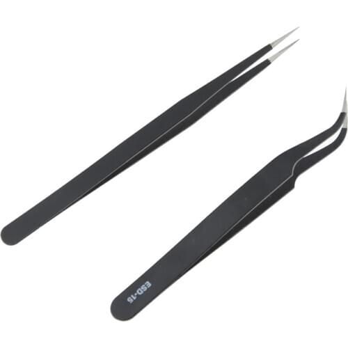 Electronics Industrial Tweezers Anti-static Curved Straight Tip Precision Forceps Phone Repair Hand Tools Sets