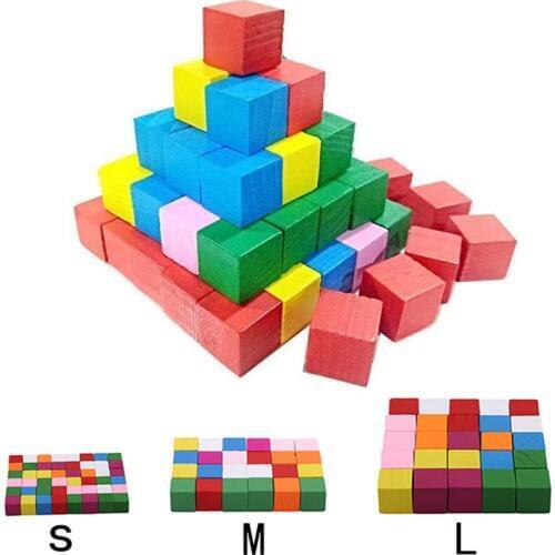 25-50pcs/Pack Montessori Colorful Wood Cube Blocks Bright Assemblage Block Early Educational Early Learning Toys Kids Children