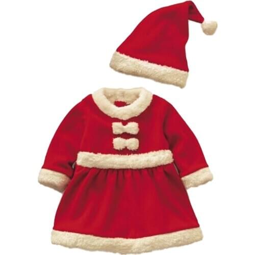 Christmas Children Girls Bow Dresses + Hat Clothing Set 2019 New Toddlers Baby Santa Claus Suit Red Warm Vestidos Costumes Set