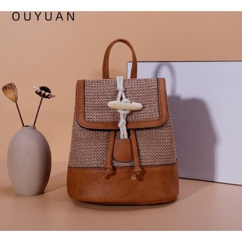 2021 NEW Straw Bag Women Straw Backpack Handmade Rattan Female Summer Fresh Sweet Backpacks Wicker Bags for Women