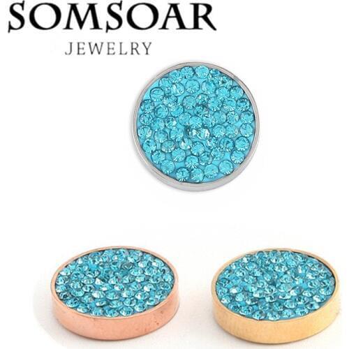 Somsoar Jewelry 12MM Interchangeable Magnet Coin Disc with Blue Crystal Picante Fit For Cambio Bracelet Necklace 10pcs/lot