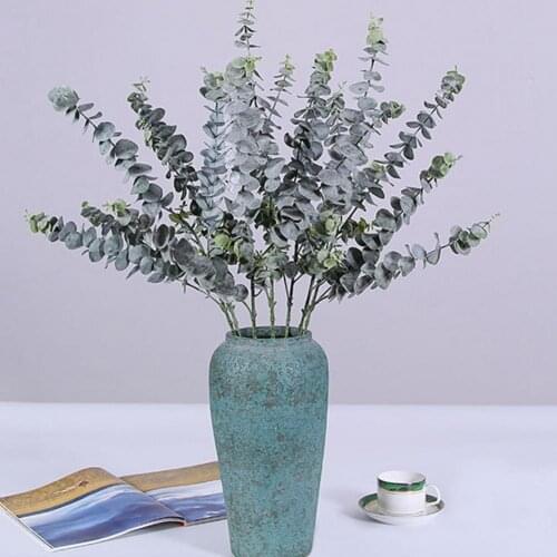WarmHome 1Pc Artificial Flower Attractive Decoration Plastic 3 Branches Eucalyptus Leaf Fake Plant for Wedding