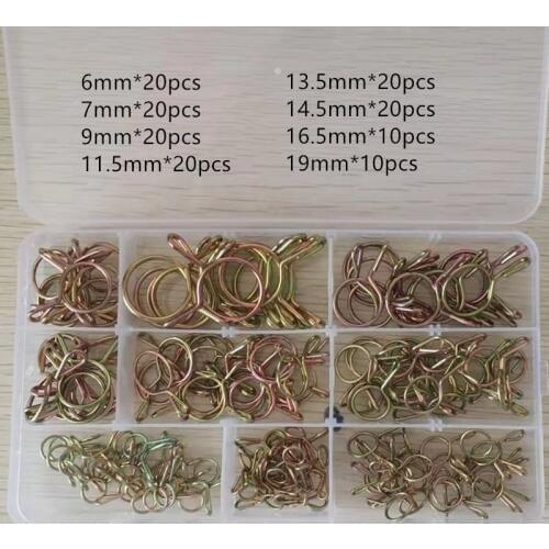 140pcs Hose Clamp High Quality Zinc Plated Spring Clips Gear Hose Fuel Line Clamp for Boats with Storage Box 6/7/9/-19mm