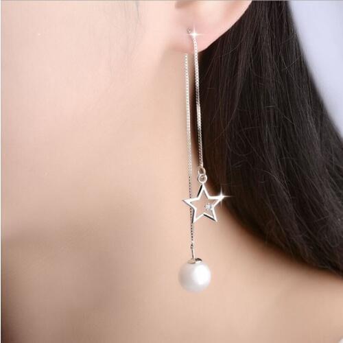 KOFSAC New Fashion 925 Silver Earrings For Women Simple Star Pearl Long Tassel Ear Line Earring Lady Jewelry Gifts Brincos