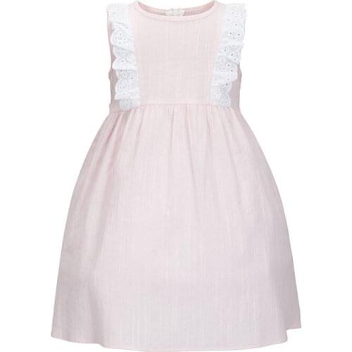 Cindy&Nancy New Summer Girls Cute Pink Blue Chest Ruffles O-neck Sleeveless Bow 1-6yrs Cotton Woven Princess Casual Dresses