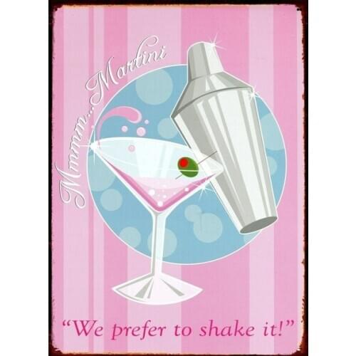 Tin Sign Martini We Prefer to Shake It! Pink