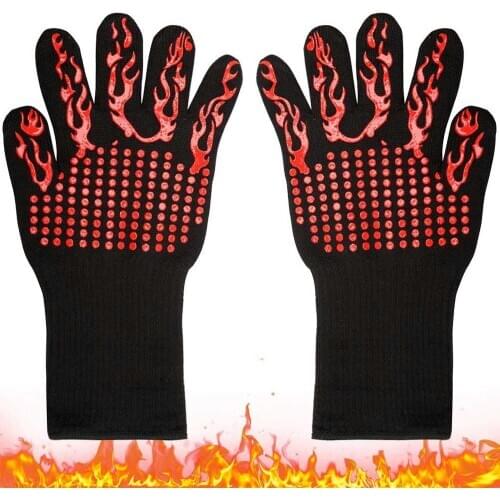1 Pair Heat Resistant Kitchen Oven Mitts Pot Holder BBQ Grill Gloves Oven Mitt for Barbecue, Baking, Welding, Fireplace, Cutting