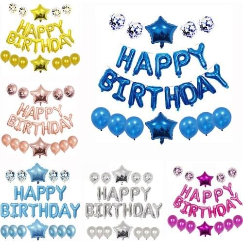 15Pcs Baby Shower Happy Birthday Balloons Set Foil Balloons Globos Confetti Balloon For Kids Birthday Party Decorations Supplies