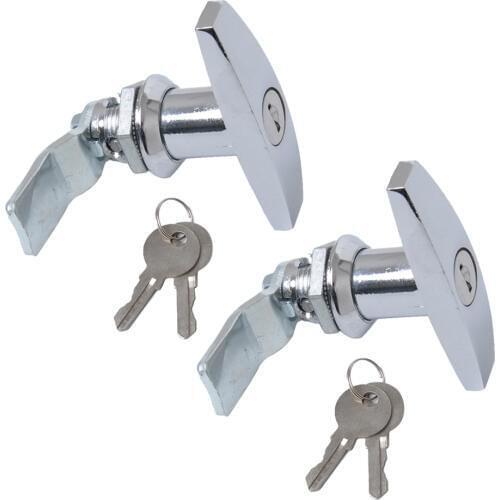 2 Pack Keyed Garage Door Lock T -Handle Assembly for Trailer Caravan RV Toolbox - Chrome